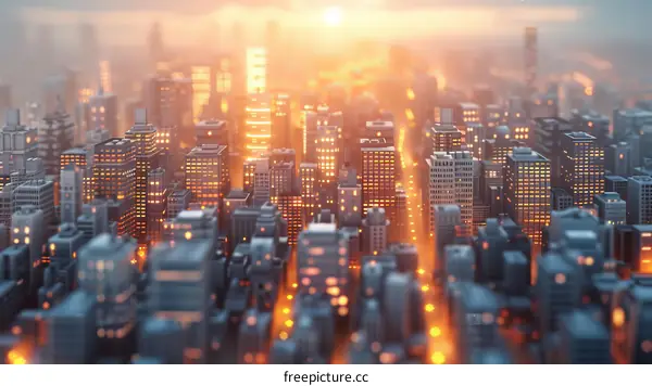 Modern City Skyline at Sunrise Illustration