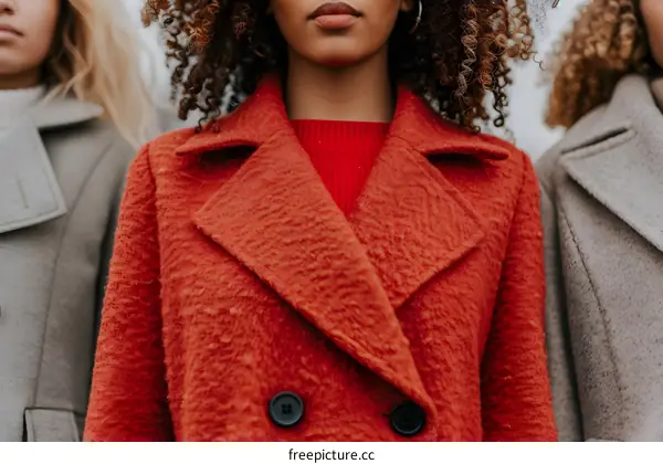 Close Up of a Woman Wearing a Red Coat
