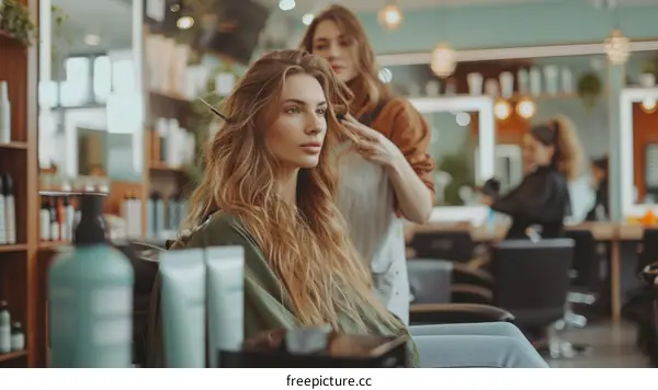 Hair salon customer getting her hair styled by a hairstylist