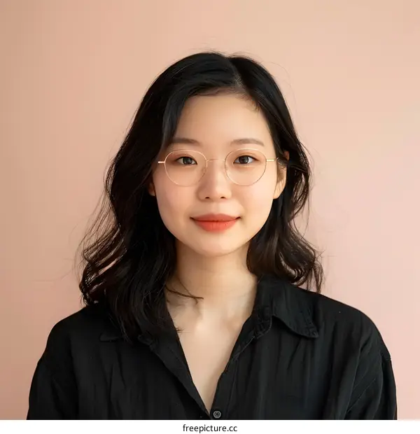 Portrait of a Young Asian Woman Wearing Glasses