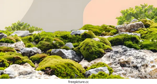 Green Moss on Rocks and Stone Surface