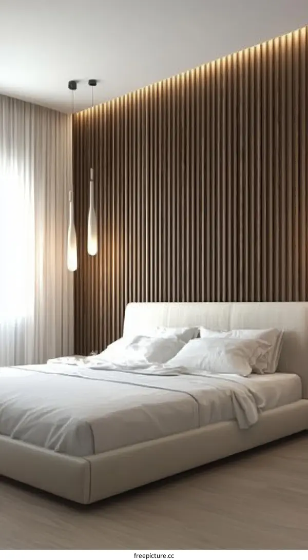 Modern Bedroom Interior Design with Wooden Wall