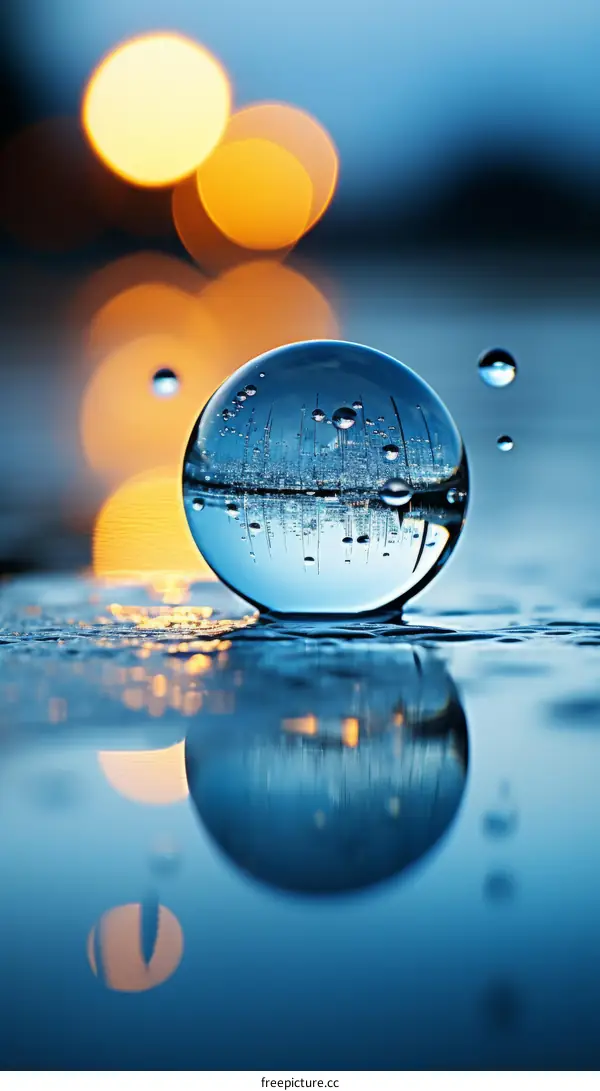 glass ball reflecting city lights with blurred background