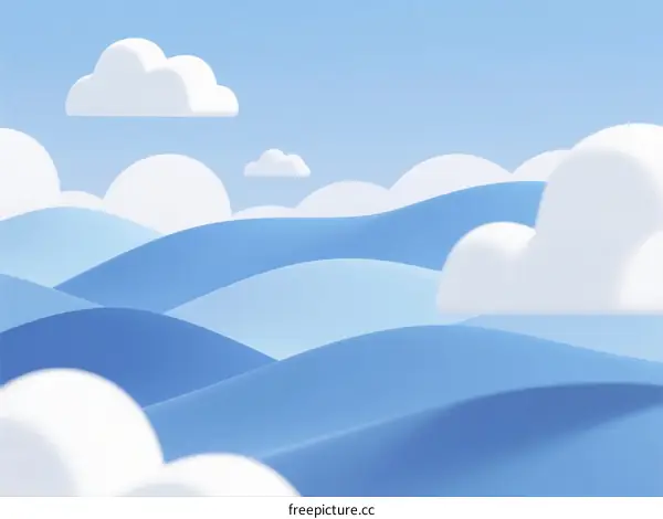 Blue Sky with Fluffy White Clouds Over Rolling Hills