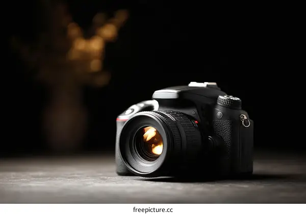 Professional Photography Camera on Dark Background