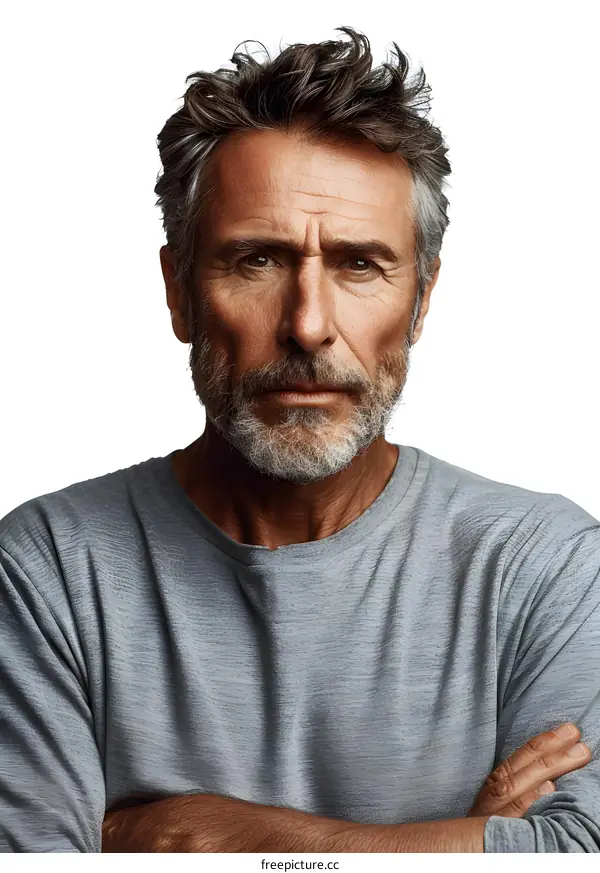 Portrait of a Serious Looking Caucasian Man with Grey Hair and Beard