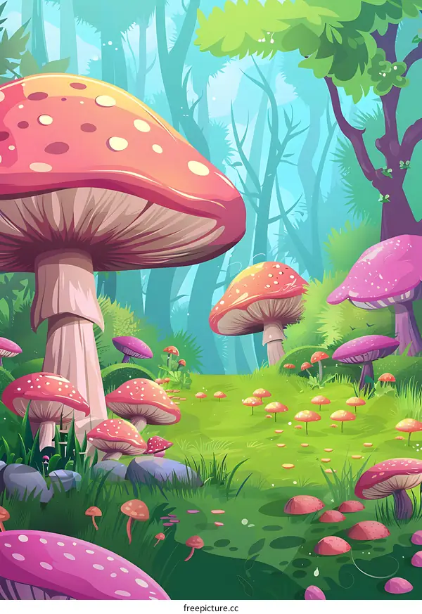 Fantasy Forest with Colorful Mushrooms