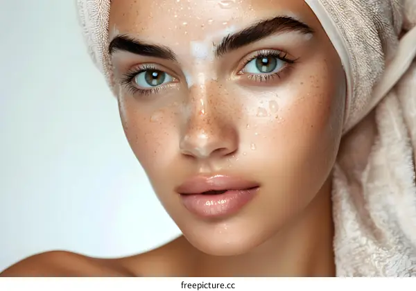 Close up Portrait of Woman with Wet Hair and Towel