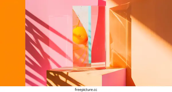 Orange Slices in Glass Block on Colorful Background