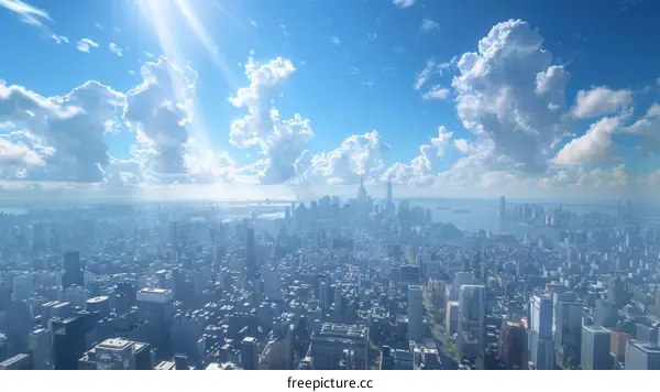 Aerial View of New York City Skyline on a Sunny Day