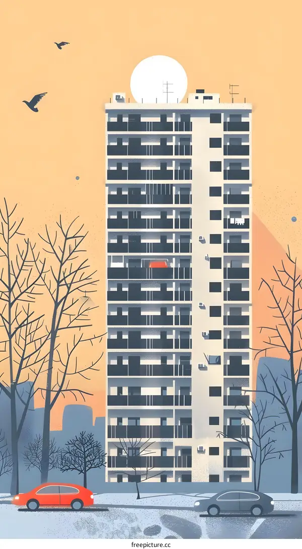 Apartment Building in Minimalist Style Illustration