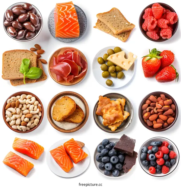Collection of Healthy Foods on White Background