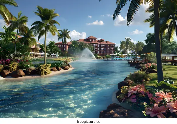 Tropical Resort with Infinity Pool and Palm Trees