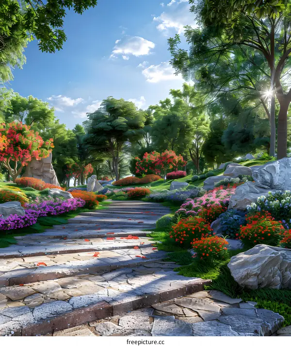 Stone slab road in the fantasy forest