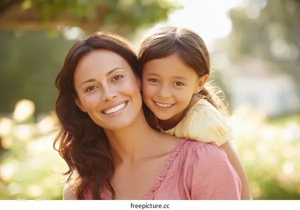 Mother and Daughter Enjoying a Sunny Day Outdoors