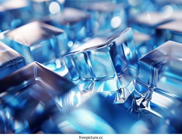 Close-up of Blue Translucent Ice Cube