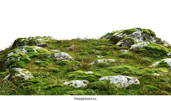 Green Grass And Moss Covered Rocks Landscape
