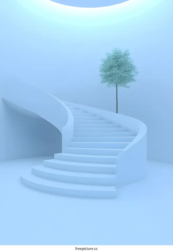 Minimalist Staircase Design With Tree