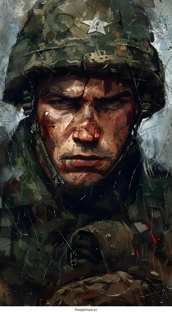 Portrait of a soldier wearing a helmet