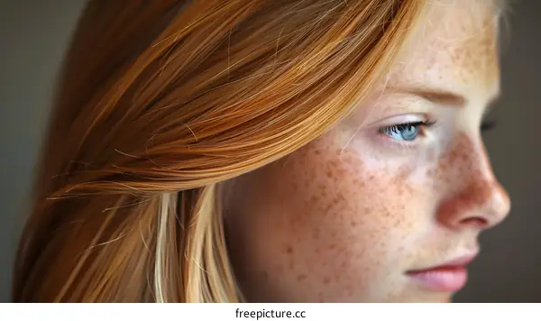 Close Up Portrait of Woman with Red Hair and Freckles