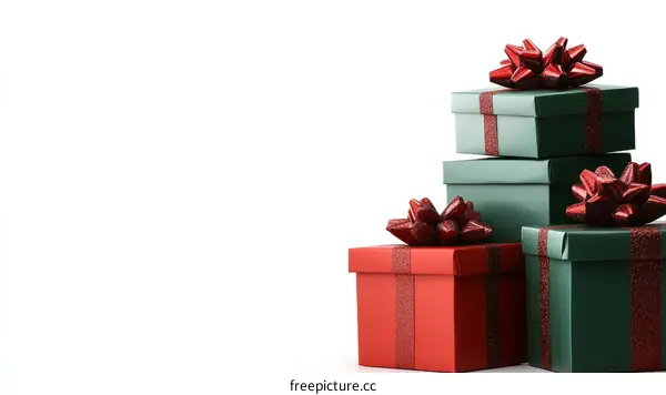 Stacked Gift Boxes with Red Ribbons