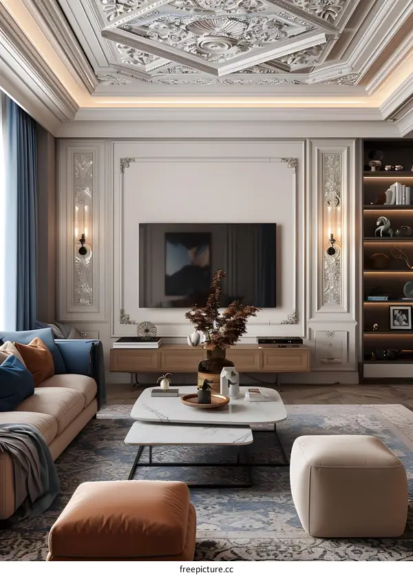 Living room TV background wall design renderings