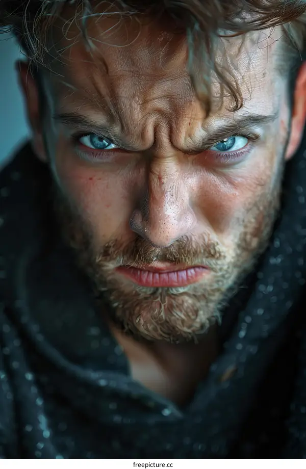 Closeup Portrait of a Caucasian Man with an Intense Expression
