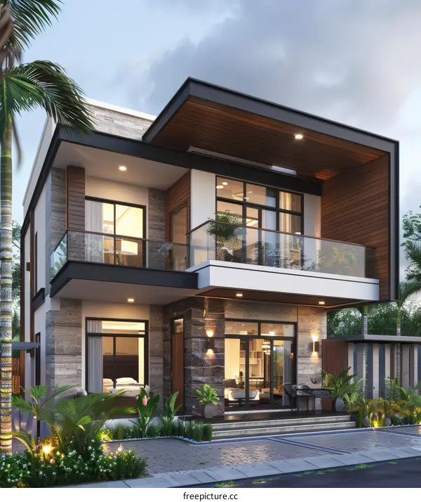 Modern House and Palm Trees
