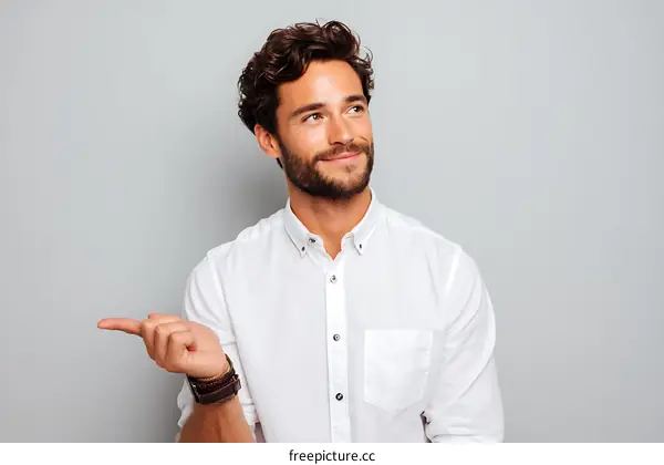Smiling Man Pointing to the Side