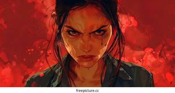 Portrait of a woman with blood on her face