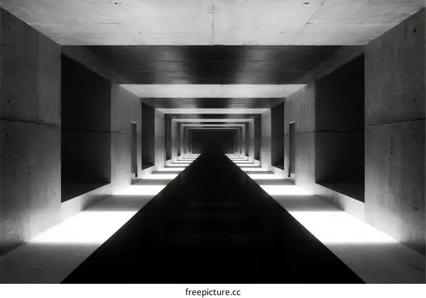 Concrete Corridor with Illuminated Pathway in Modern Architecture