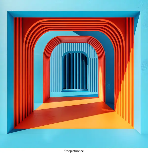 Abstract Minimalist 3D Illustration With Blue Orange Color