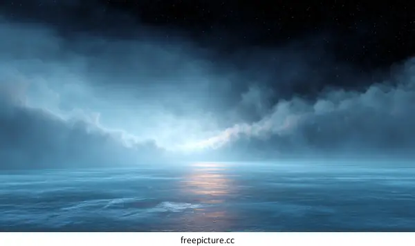 Mysterious Night Sea Landscape Illustration