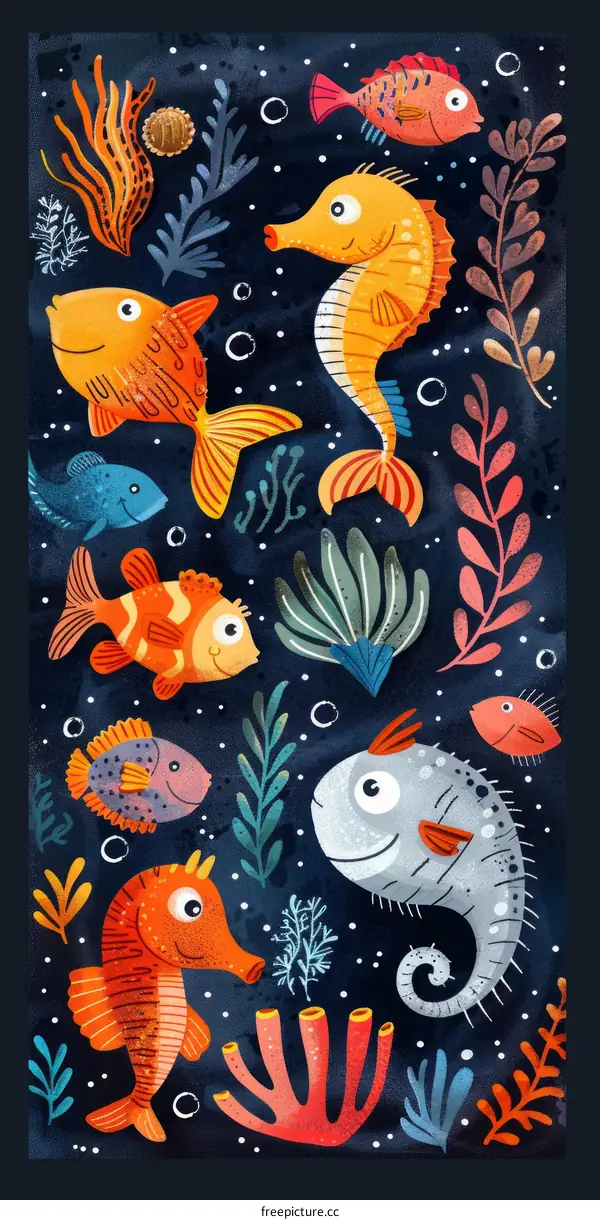 Colorful Underwater Illustration of Fish and Sea Life