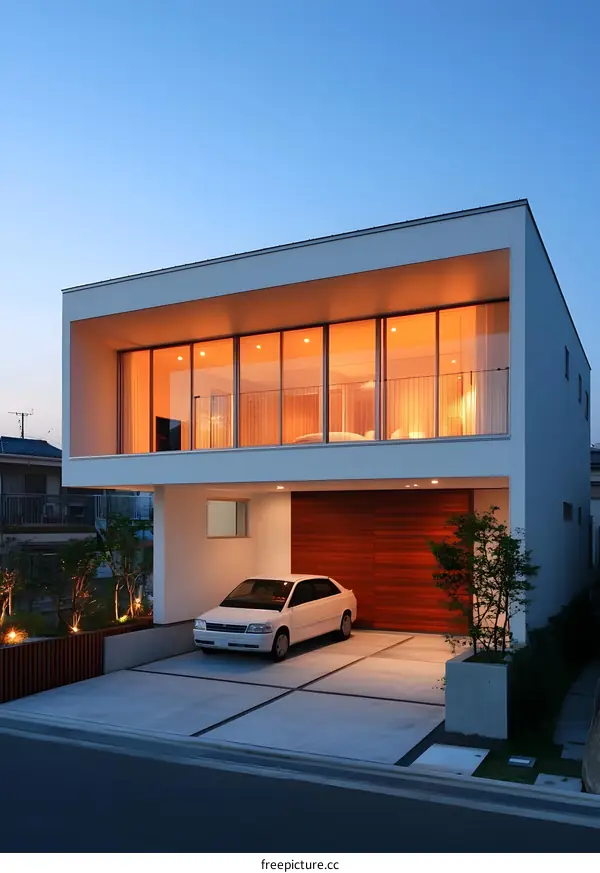 Modern Two Story House with Garage and Front Yard