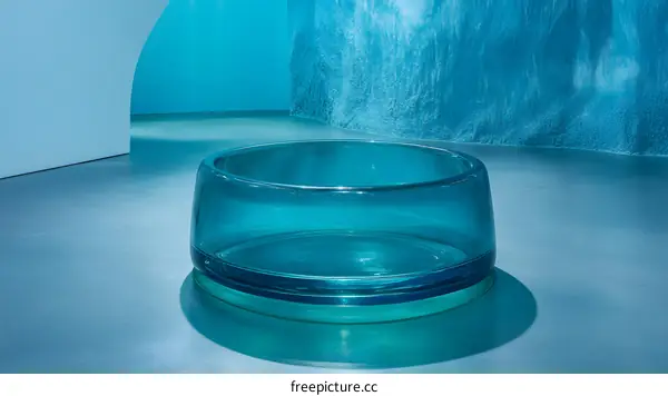 Turquoise Glass Bowl On Light Blue Background