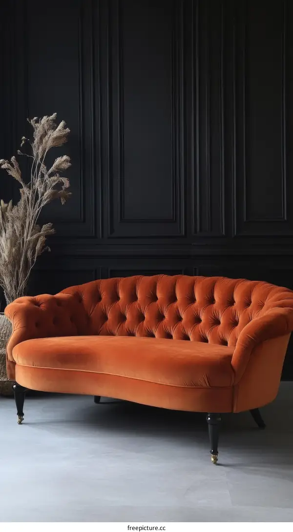 Elegant Vintage Orange Velvet Sectional Sofa
