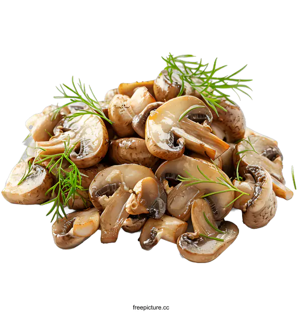[Transparent Background PNG]Fried Mushrooms with Dill on White Background