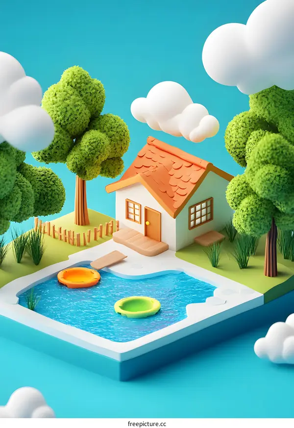 3D Cartoon Summer House Illustration