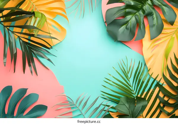 Tropical Leaves Background  with Pastel Colors