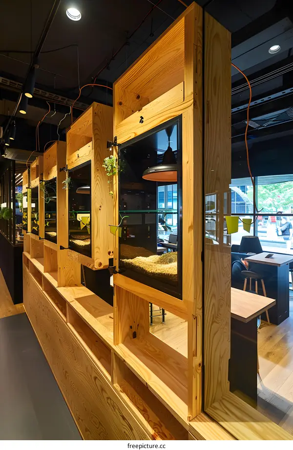 Wooden Wall Shelves With Glass Fronts in a Modern Store
