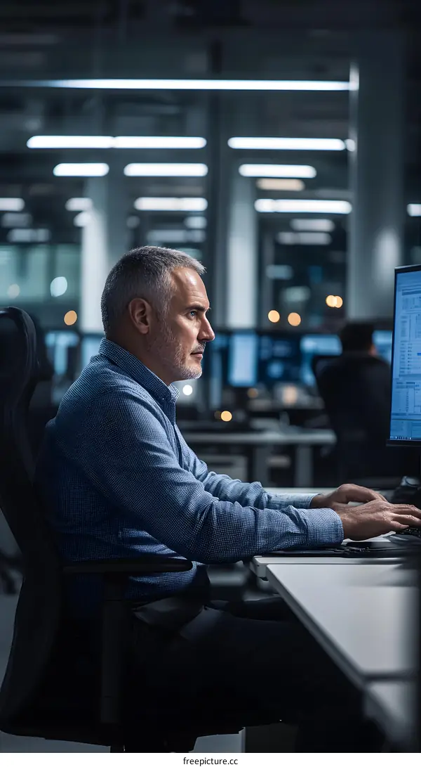 Focused Businessman Working Late at Night in the Office
