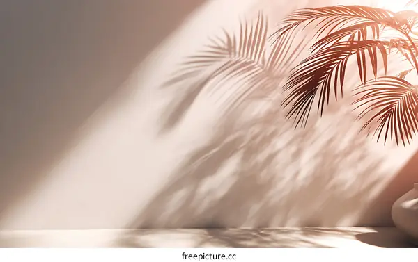 Elegant Palm Leaf Shadows on a Beige Wall