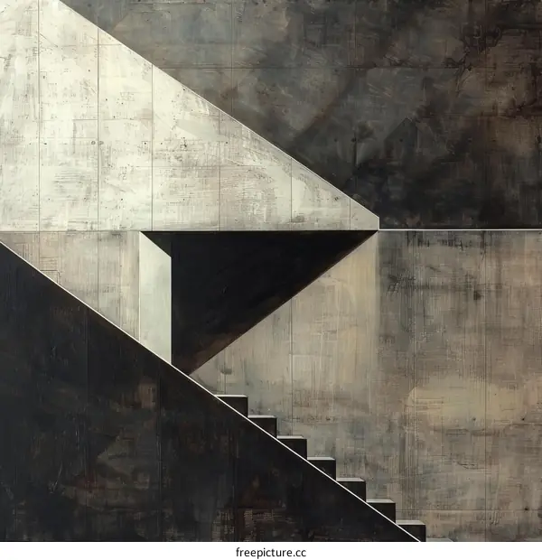 Geometric Staircase Abstract Painting in Black and White