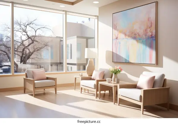 Elegant and Comfortable Healthcare Waiting Area with Artwork