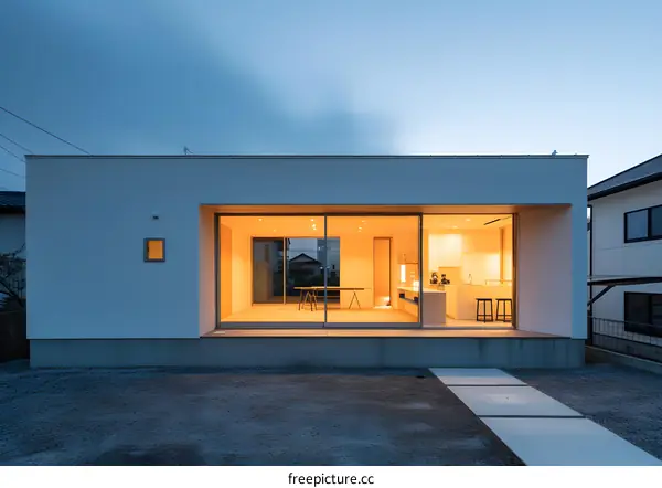 Modern Minimalist Japanese House Exterior with Sliding Glass Doors