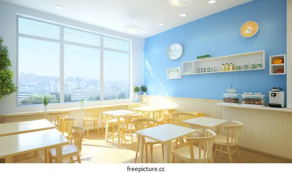 Modern Cafe Interior Design with City View