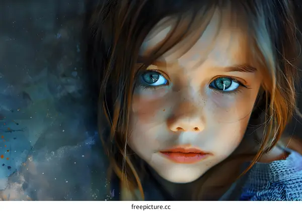 Portrait of a girl with freckles and blue eyes