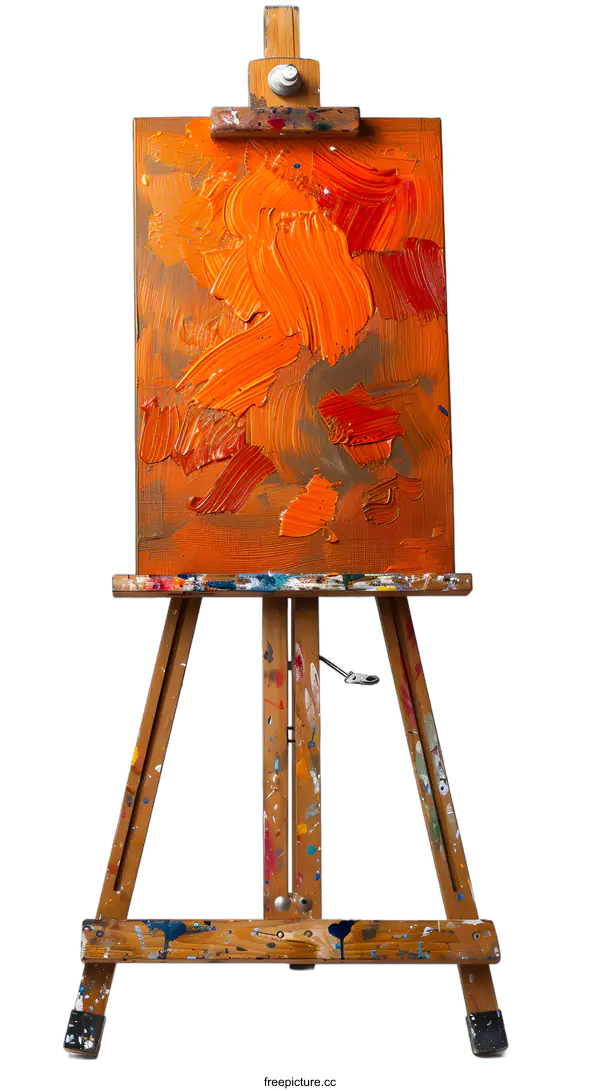 [Transparent Background PNG]easel with orange abstract painting