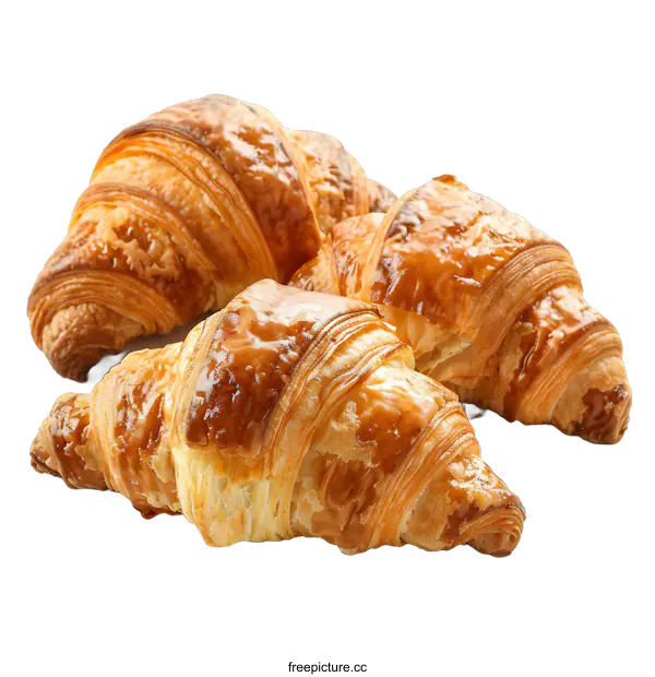 [Transparent Background PNG]Three Golden Brown Croissants On White Background